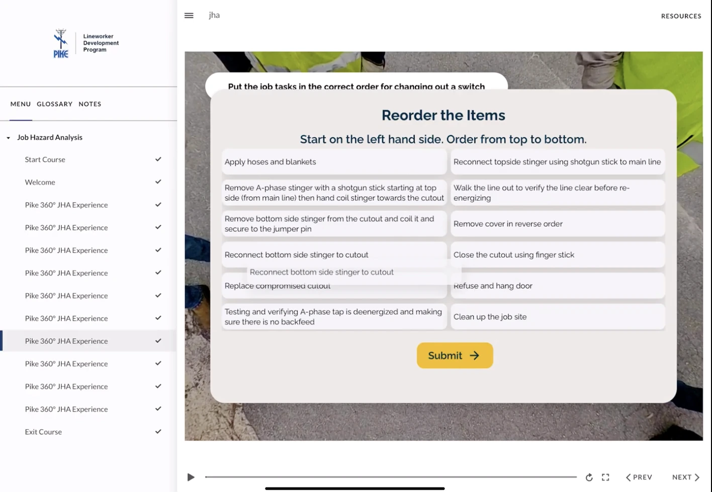 A set of steps that can be re-ordered by a user to identify the correct procedure.