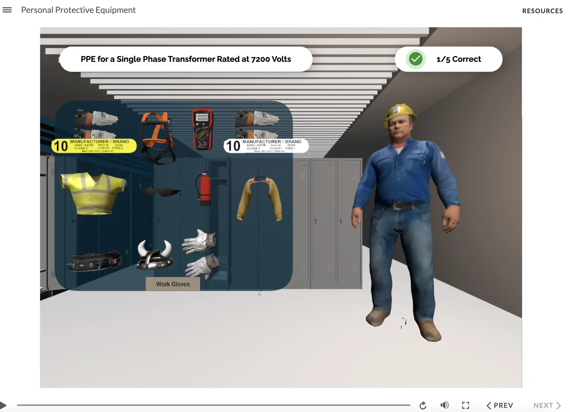 A grid of PPE equipment that can be dragged onto a lineman.